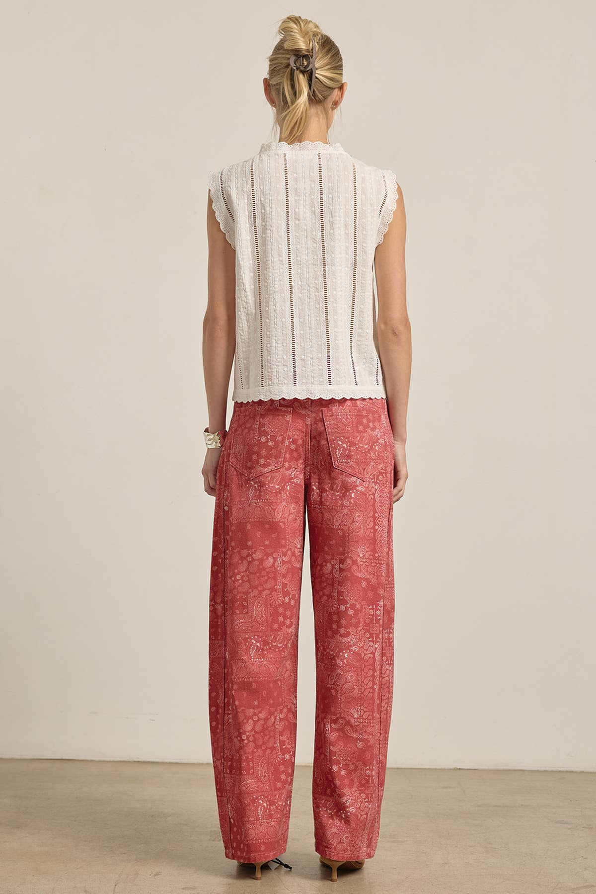 Washed Bandana Print Wide Leg Pants