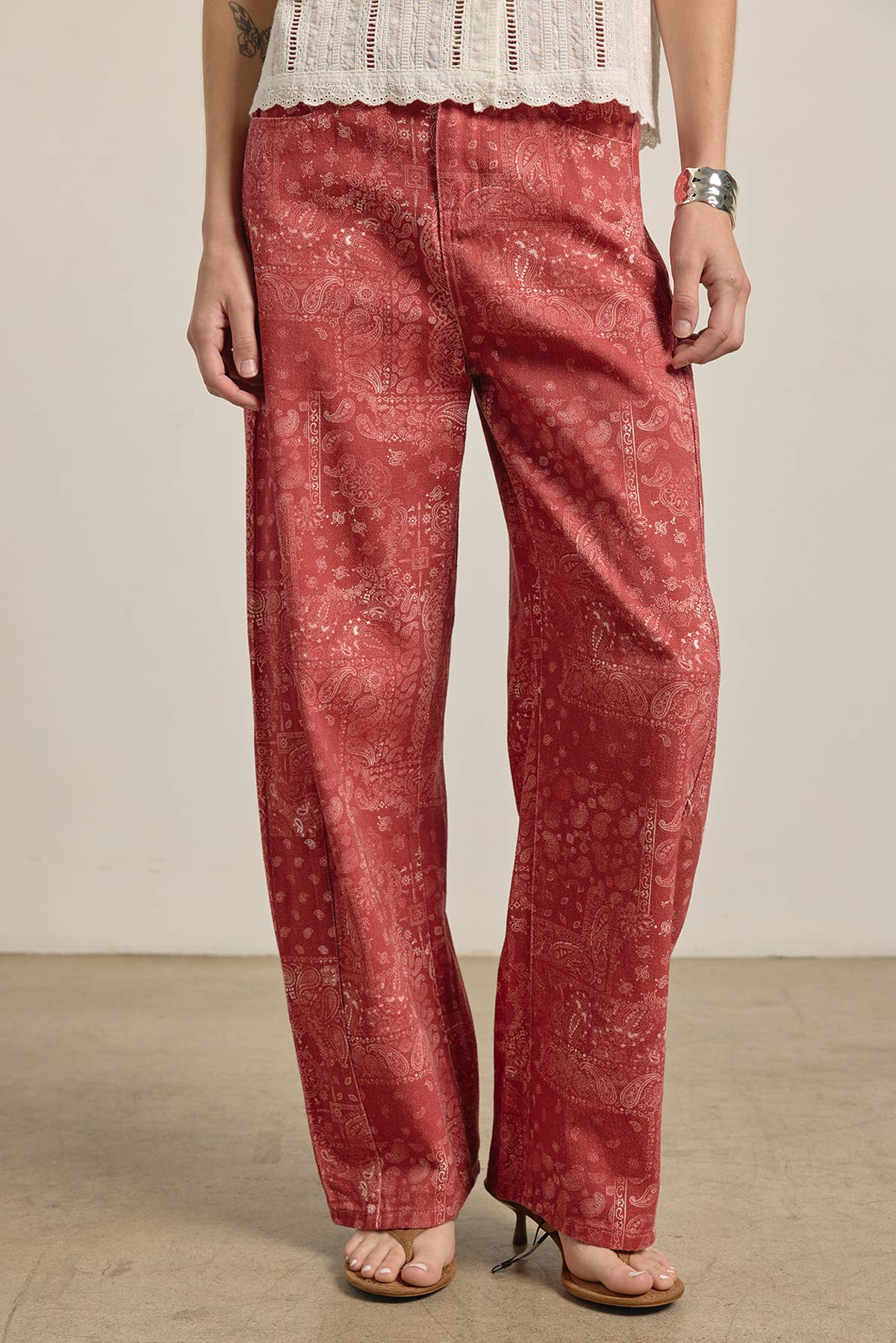 Washed Bandana Print Wide Leg Pants
