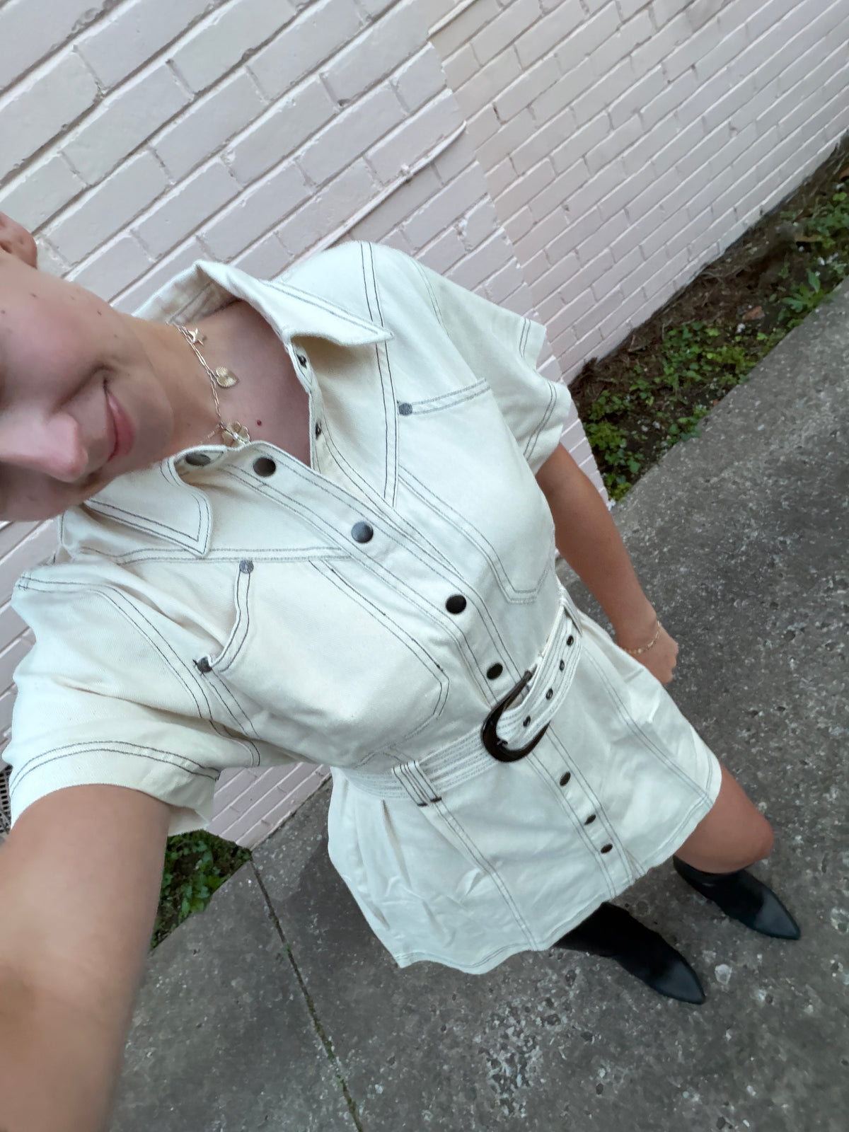 OATMEAL DRESS WITH BELT XS