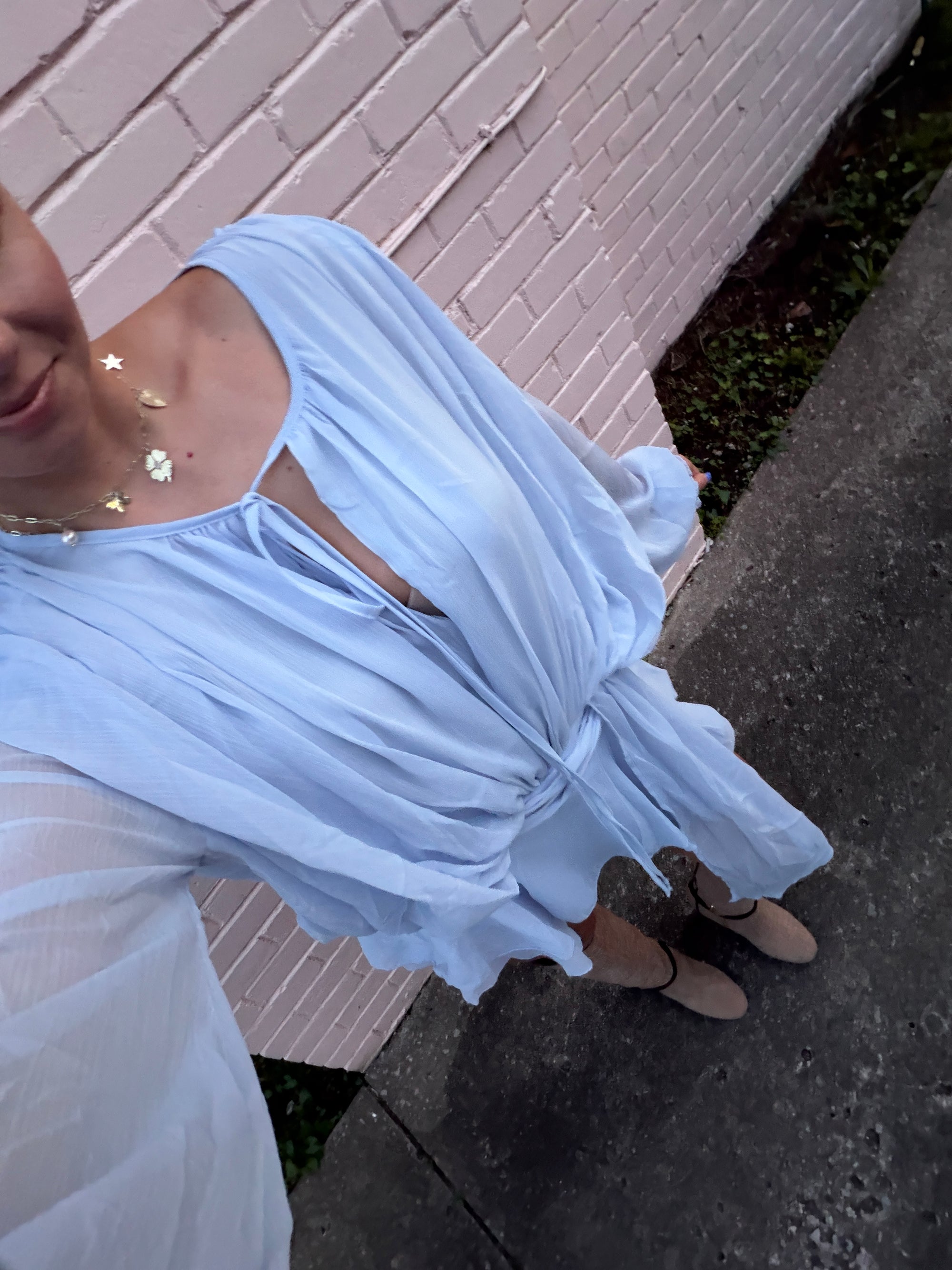 CRINKLE CHIFFON SHOULDER PAD RUFFLE MINI DRESS
