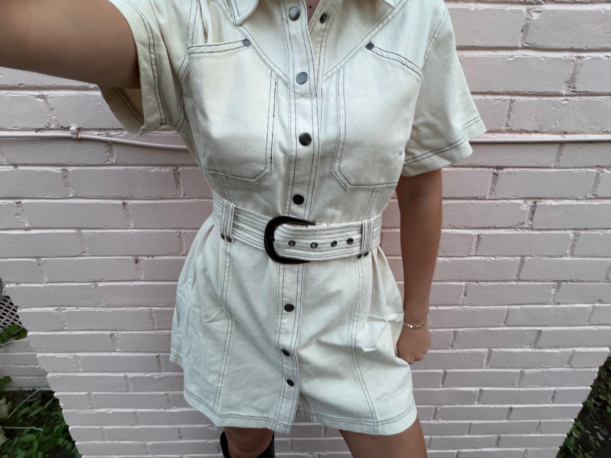 OATMEAL DRESS WITH BELT