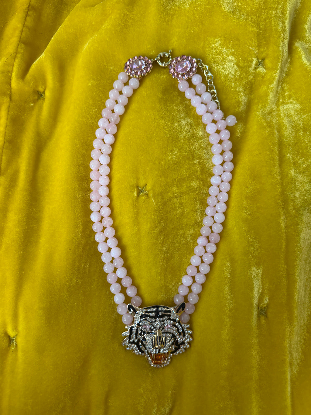 Tiger Rose Quartz Beaded Statement Drop Necklace