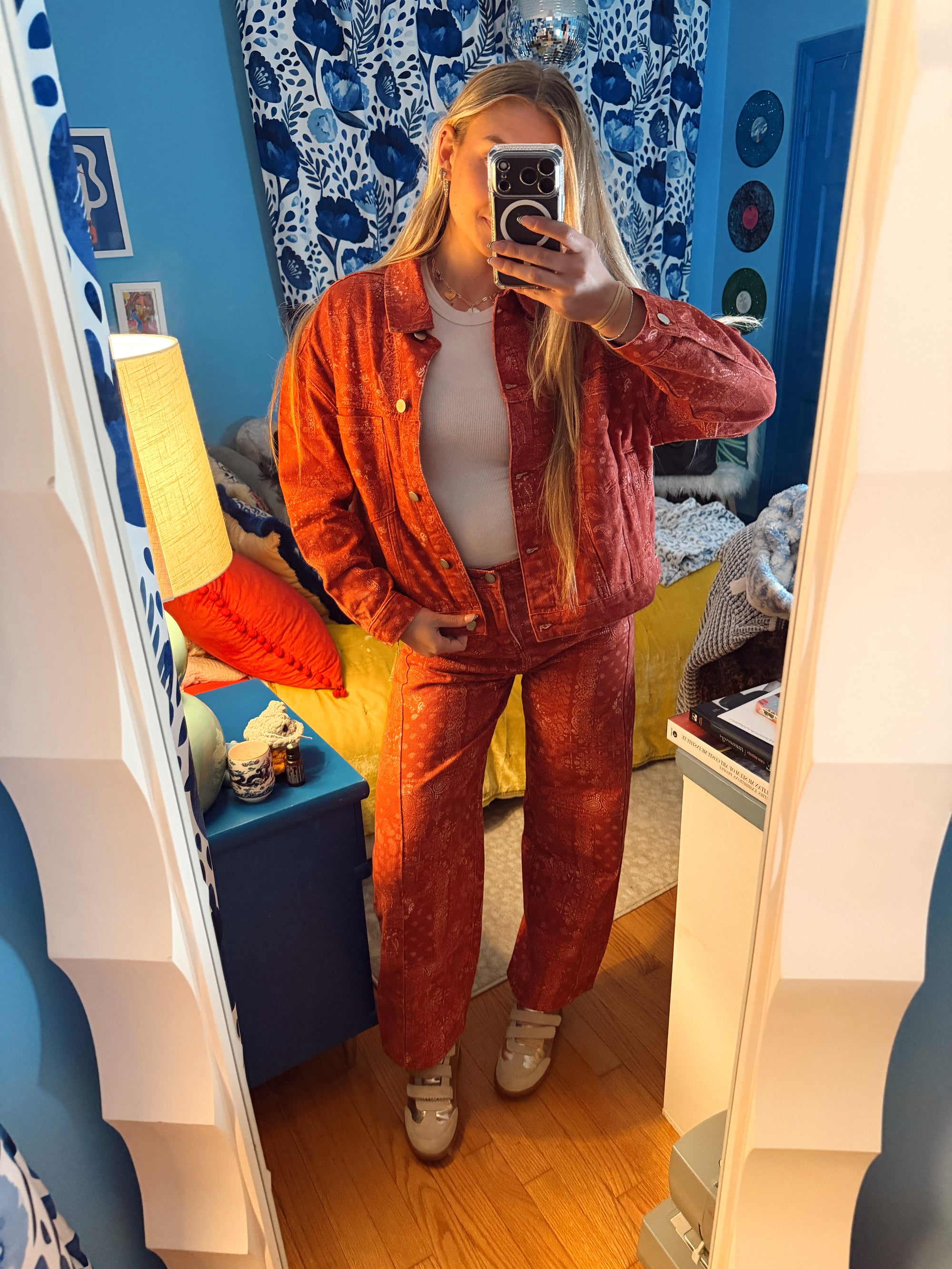 Washed Bandana Print Wide Leg Pants