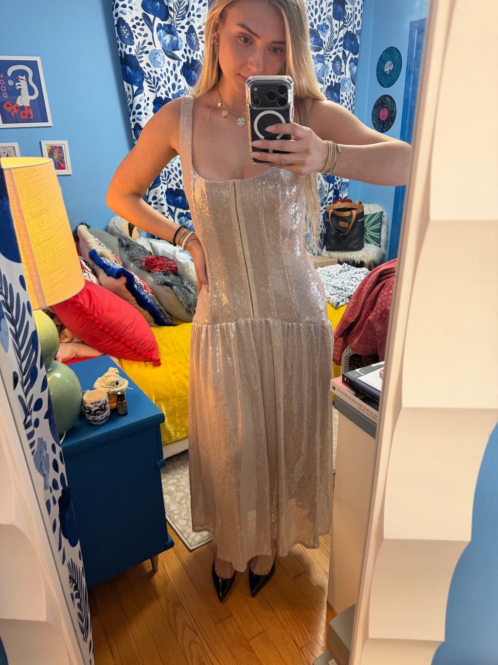 GLITTER MAMA drop waist corset dress