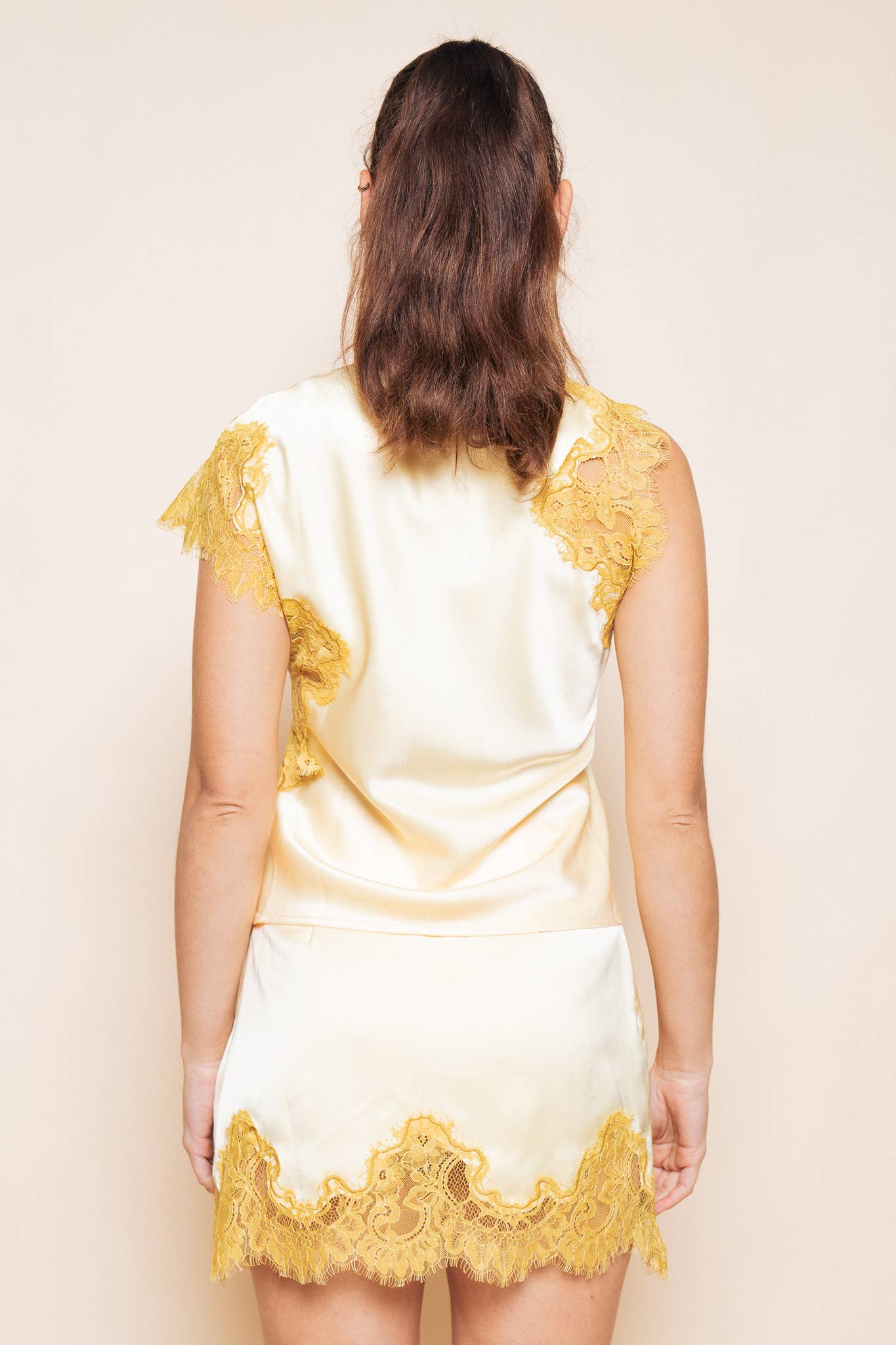 GOLD ASYMMETRICAL LACE PANEL TOP